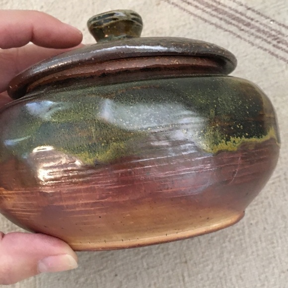 Stamped Pottery Dish Lid Dark Green Ombre Candy - Picture 6 of 8